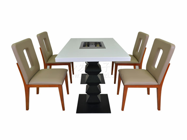 火鍋餐桌搭配實(shí)木軟包椅子