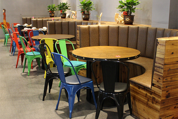 特色湘菜館弧形卡座餐桌椅